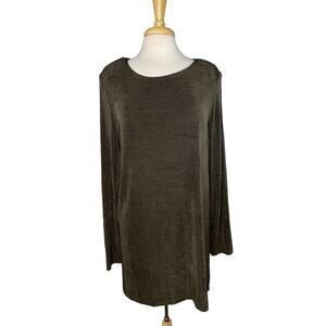 SOFTWEAR MARK SINGER Slinky Brown Long Sleeve Tunic Size XL Made in USA Travel